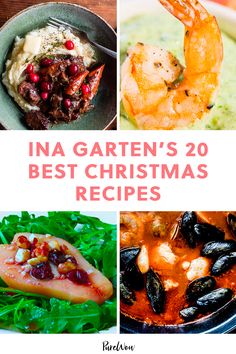 the cover of ina garten's 20 best christmas recipes, with pictures of food