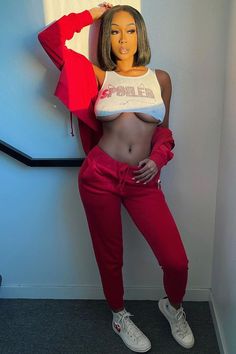 Red Athleisure Sweatpants For Loungewear, Casual Red Tracksuit For Loungewear, Red Tracksuit For Loungewear, Red Sportswear Tracksuit For Loungewear, Red Cotton Joggers For Loungewear, Red Sweats For Fall Loungewear, Red Fall Loungewear Sweats, Red Stretch Joggers For Athleisure, Red Stretch Joggers Athleisure Style