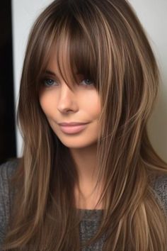 For a classy look and sophisticated aura, go with the elegant ash brown with straight cut and side bangs. This is a trendy ash-brown hair color and a straight, sleek cut. Click here to check out more cute long hairstyles for round faces. Brown Hair Color Ideas Straight, Side Fringe Round Face, Side Fringe With Layers, Long Side Bangs Straight Hair, Wispy Bangs With Face Framing Layers Straight Hair, Sleek Hair With Bangs, Bottleneck Bangs Long Hair Round Face, Haircut Long With Bangs, Long Straight Hairstyles With Bangs