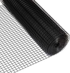 a roll of black wire mesh on top of a white background