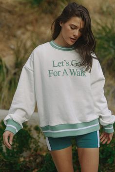 Let’s Go For A Walk Oversized Sweatshirt — Sage – Yellow The Label Go For A Walk, Oversized Sweatshirt, Soft White, Green And White, A Walk, Oversized Fits, The Label, Fuel, Jumper