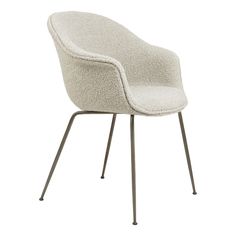 an upholstered chair with metal legs and a white seat, on a white background