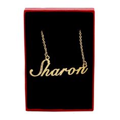 SHARON Gold Tone Name Necklace With Crystals - Personalized Jewellery - Free Gift Box & Bag Included Name Chain, Custom Name Necklace, Birthday Thank You, Box Bag, Christmas Gifts For Her, Gold Plated Chains, Custom Bags, Name Necklace, Free Jewelry