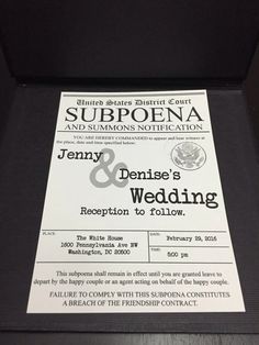 a black and white wedding program in a frame