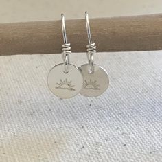 Simple Hand Stamped Ocean Sunset Dangle Earrings in Sterling Silver or 14K Gold Filled Minimalist Sterling Silver Earrings For Summer, Sterling Silver Earrings For Everyday Summer Wear, Personalized Sterling Silver Earrings For Everyday, Simple Sunset, Ocean Sunsets, Sunset Earrings, Disk Earrings, Beach Earrings, Ocean Jewelry