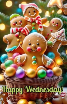 a basket filled with lots of different types of gingers and christmas decorations on top of a table