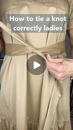 How To Tie A Flat Knot With Ribbon, Flat Knot How To Tie, Waist Scarf Belts, How To Tie A Flat Knot, How To Tie A Square Knot On A Dress, Tie A Cloth Belt, Knot Belt Outfit, How To Tie A Sweater Belt, Tie Knot Styles Women