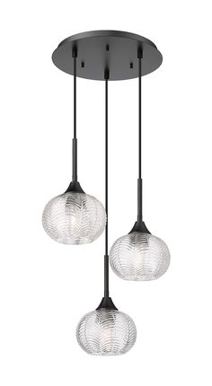 Innovations - 323-3P-BK-G323-7CL - Three Light Pendant - Berkshire - Matte Black Three Light Pendant, The Berkshire, Metal Pendants, Refined Aesthetic, Herringbone Pattern, Metal Pendant, Light Pendant, Herringbone, Clear Glass