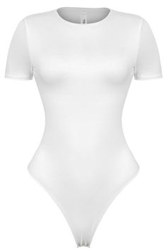 Look and feel your best in the Mya Bodysuit. This essential bodysuit features ultra-soft, smooth fabric and a snap button closure for a comfortable fit. The classic white color offers versatile styling for any occasion. Mya Bodysuit Features: Short Sleeve Bodysuit - thong back Snap Button Closure Ultra soft material True to size - very stretchy 96% Polyester 4% Spandes White Bodysuit Short Sleeve, Cute Body Suits, Short Sleeve Bodysuit Outfit, White Tops For Girls, White Bodysuit Outfit, White Shirt Bodysuit, Wishlist Clothes, White Body Suit, Casual Brunch Outfit