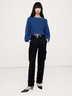 Midweight Cashmere Cropped Sweater | Banana Republic Support Local Farmers, Blouson Sleeve, Cashmere Yarn, Natural Resources, Cropped Sweater, First Look, Boat Neck, Oversized Fits, Goats