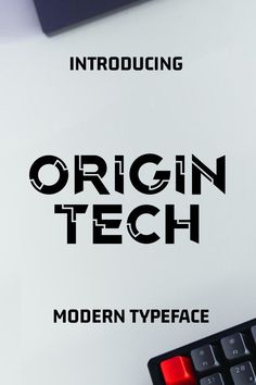 an image of the origin tech typeface on a computer keyboard with it's keypad