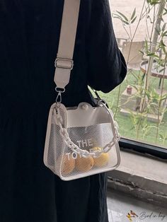 BirdinBag - Chic Mini Chain Square Bag with Letter Graphic Design and Clear White DÃÂÃÂ©cor Letter Graphic Design, Clear Bag, White Square, Clear White, Clear Bags, Word Wrap, Bag Bag, Square Bag, 20 Cm