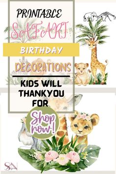 a birthday card for someone's special occasion with pictures of animals and palm trees