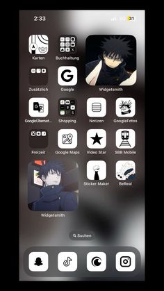 an iphone screen with various icons on the bottom and top, including two different images