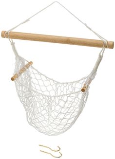 a white net hanging from a wooden hanger