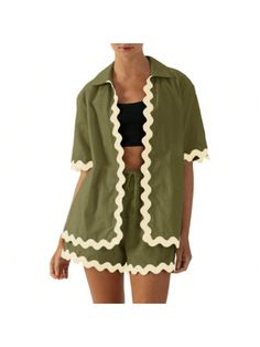 Fashionable and comfortable, the perfect choice for your wardrobeWomens Summer 2 Piece Beach Outfits Short Sleeve Button Down Shirts And Shorts Tracksuit Lounge Sets Army Green Casual    Colorblock    Women Clothing, size features are:Bust: ,Length: ,Sleeve Length: Womens 2 Piece Outfits, Oc Moodboard, Ladies Brunch, Shirts And Shorts, Night Suit, Summer Fashion Outfits, Short Pajama Set, Lounge Sets, Outfit Set