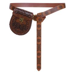 PRICES MAY VARY. Medieval vintage design: Viking belt and renaissance bag have a medieval retro style, in which the Vintage pattern and wolf design can add to your personality at the party. One size fits all: The leather belt is 165cm/6.5inch long and 3.9cm/1.54inch wide, and can be flexibly adjusted to fit your waistline. In addition, the size of the medieval belt bag is 19cm/7.48inch long, 15.5cm/6.1inch wide, and 4cm/1.57inch thick, which can accommodate a 6inch long mobile phone. This renais Medieval Belt Bag Pattern, Medieval Bags And Pouches, Leather Medieval Bag, Fantasy Leather Belt Pouch, Leather Belt Bag Medieval, Viking Belt, Leather Belt Pouch, Medieval Belt, Vintage Leather Belts