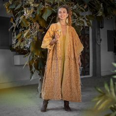 Misty Velvet Duster Kimono Bead Gold Thread Embroidery - Etsy Bohemian Floor-length Wedding Kimono, Elegant Festival Kimono, Ceremonial Long Elegant Kimono, Elegant Silk Kimono For Festivals, Elegant Gold Kimono, Elegant Gold Kimono For Festive Occasions, Elegant Gold Kimono For Ceremonial Occasions, Long Velvet Jacket, Gold Thread Embroidery