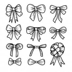 six different bows drawn in black and white