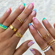 Nail Inspiration Multicolor, Teen Nails, Cruise Nails, Spring Break Nails, Beachy Nails, Broken Nails, Simple Gel Nails, Summery Nails, Cute Summer Nails