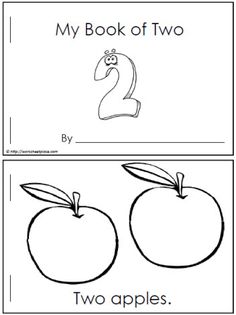 two apples are shown with the words, my book of two and an apple is on top