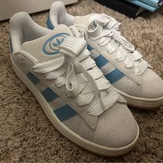 Adidas Campus. Worn Once. Baby Blue/Grayish Adidas Women Shoes, Shoes Adidas Women, Trendy Shoes Sneakers, Adidas Shoes Women, Adidas Campus, Shoes Adidas, Shoes Color, Grey Adidas, Blue Adidas