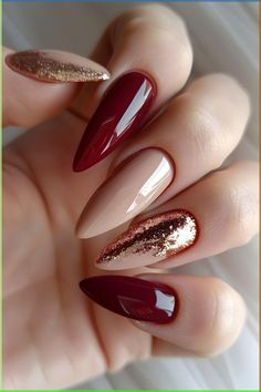 Red Beige Nails, Beige Nails Ideas, Nail Autumn, Gold Glitter Nails, Green Nail Designs, Cute Nails For Fall, Beige Nails, Short Nails Art