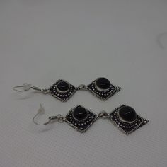 Ornate "Black Onyx" Handmade Sterling Dangle Earrings #379 All Of My Jewelry Is Handmade By Me In My Smoke & Pet Free Home!!!!!! Please Note That Every Item Purchased Comes In A Drawstring Organza Bag For Easy Gift Giving!!! Please Note That I Will Consider Any Reasonable Offer On My Jewelry!!!!!!!!!! Please Let Me Know If You Have Any Further Questions. Thanks For Stopping By And Have A Terrific Day!!! Handmade Black Dangle Earrings, Black Adjustable Jewelry With Ear Wire, Handmade Black Round Earrings, Adjustable Black Jewelry With Ear Wire, Nickel-free Black Dangle Jewelry, Black Nickel-free Earrings For Party, Handmade Black Metal Jewelry, Nickel-free Black Earrings For Party, Black Drop Earrings Jewelry Gift