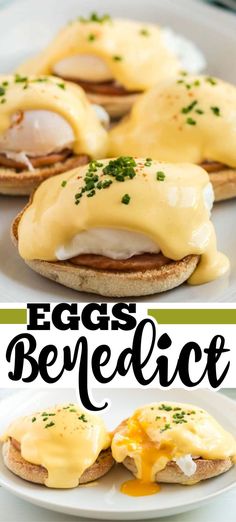 eggs benedict on english muffins with hollandaise sauce