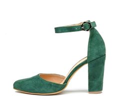 Grace - elegant block heels made of high-quality deep green suede leather. Perfect for bride or for bridesmaids. The universal model that coordinates flawlessly with any wedding outfit.The comfort of use is guaranteed by the soft leather insole, which adapts to the shape of the foot and absorbs excessive moisture. The shoes, refined in the smallest details, provide a comfortable and stable base for many gowns.Available heels height: 8.5 cm = 3.35 "6 cm = 2.35"4.5 cm = 1.75"Sizes UK, EU, US and f Elegant Green Suede Heels, Chic Green Block Heels With Stacked Heel, Green Round Toe Block Heels For Evening, Green Block Heels With Round Toe For Evening, Elegant Green Block Heels For Evening, Green Block Heels With Heel Strap, Elegant Green Block Heels For Spring, Chic Green Low Block Heels, Green Block Heels With Heel Strap For Evening