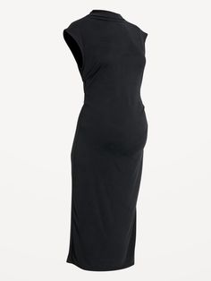 high mock neck sleeveless shirred sides for flexible fit fitted through body hits below knee model is approximately 5'9" and wears a size M (8) Old Navy Maternity, Womens Maternity, Black Midi Dress, Toddler Boys, Mock Neck, Old Navy, Midi Dress, Navy, How To Wear