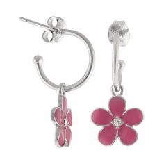 a pair of earrings with pink flowers on them