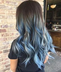 Blue Natural Hair, Blue Balayage, Blue Ombre Hair, Light Blue Hair, Brown Ombre Hair, Brown Hair Balayage, Ombré Hair, Balayage Hair Blonde, Short Hair Balayage