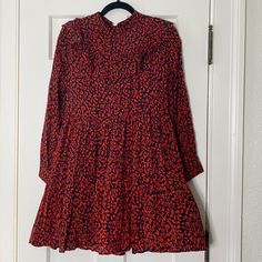 Red & Black Cheetah Print Long Sleeve Zara Dress. New With Tags, Super Fun And Flowy With A Fun Ruffle Collar Detail. Flowy Red Midi Dress For Fall, Zara Long Sleeve Red Mini Dress, Long Sleeve Leopard Print Dress, Red Long Sleeve Printed Dress, Red Printed Midi Dress For Fall, Zara Leopard Print Mini Dress For Spring, Casual Leopard Print Zara Dress, Zara Casual Leopard Print Dresses, Casual Zara Leopard Print Dresses