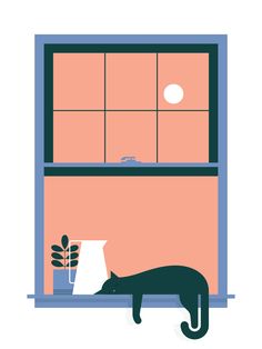 a black cat is looking out the window at a houseplant and potted plant