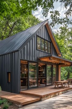 a small house that is made out of wood and metal