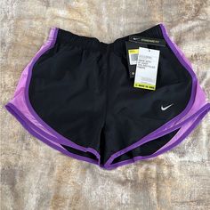 Nike Dri-Fit Standard Shorts Purple/Black Women Size Small New With Tags Lined, Elastic Waistband With Tie, Back Inside Small Pocket Sold As Is Stretch Nike Shorts In Purple, Nike Stretch Purple Shorts, Nike Purple Shorts, Outfit Outer, Nike Spandex Shorts, White Nike Shorts, Black Nike Pros, Nike Tempo Shorts, Nike Spandex