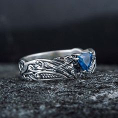 "High Quality Carved Dainty Triangle Blue Stone Ring For Women, Pd613 Stone: Cubic Zircon Material: Silver Plated Brass Attractive Packaging Buy Any 2 Items For $25 (Make Bundle) 100% Brand New Thank You!" Dragon Ring Blue, Enchanted Ring, 2ct Diamond Ring, Bff Rings, Whimsical Ring, Canary Yellow Diamonds, Chloe Ring, Moon And Star Ring, Harvest Gold