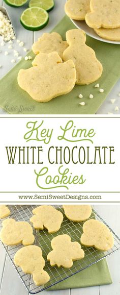 key lime white chocolate cookies on a cooling rack with limes in the background and text overlay