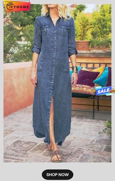 Denim Long Sleeve Maxi Dress Denim Shirt Dress Women, Soft Surroundings Dresses, Classic Shirt Dress, Denim Maxi Dress, Maxi Dress Online, Maxi Shirt Dress, Denim Shirt Dress, Dress Maxi, Long Sleeve Midi Dress