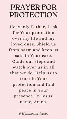 a pink background with the words prayer for protection