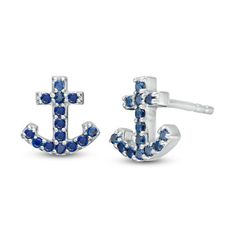 Bring your favorite maritime moment to life with these cute fashion stud earrings. Crafted in sterling silver, each charming sculpted sideways ship anchor post is lined with glittering lab-created bright blue sapphire accents. Sure to be enjoyed on any occasion, these fun and flirty post earrings are buffed to a brilliant luster and secure comfortably with friction backs. Ship Anchor, Petite Earrings, Rose Stone, Peoples Jewellers, Dainty Studs, Tiny Studs, Tiny Stud Earrings, Sapphire Stone, Precious Jewelry