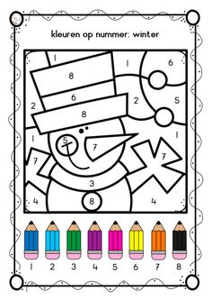 the color by number coloring page for children to learn how to draw and color with crayo