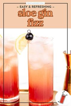 the easy and refreshing sloe gin fizz recipe is ready to be served in glasses