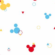 mickey mouse wallpaper with various shapes and colors on it's back side, including circles