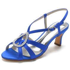 Shop Royal Blue Satin Cutout Sandals with Rhinestones Middle Heels for Wedding color Royal Blue for Big Day, Dancing Club, Party, Wedding with worldwide Free shipping & Free return. Peep Toe Wedding Shoes, Bridal Party Shoes, Wedding Shoes High Heels, Beautiful Wedding Shoes, Glitter High Heels, Spool Heel, Rhinestone Shoes, Bridesmaid Shoes, Rhinestone Heels