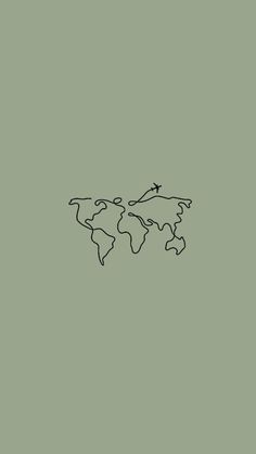 an airplane flying over the top of a world map in black and white on a green background