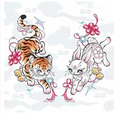 Year Of The Tiger Tattoo, Tiger And Rabbit, Tattoo Tiger, Japanese Animals, Sharpie Tattoos, Crow Tattoo, Florida Orlando, Tattoo Design Book, Calf Tattoo