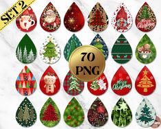 christmas tree and santa clause themed water bottle cap stickers with the words 70 png on them