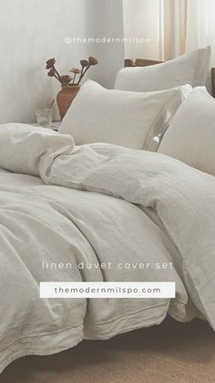 the linen duvet cover set is made with natural linens and comes in several colors